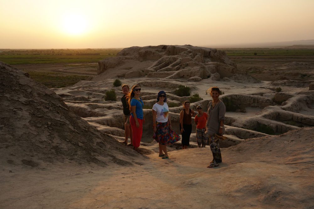 people at an archaeological site in Uzbekistan