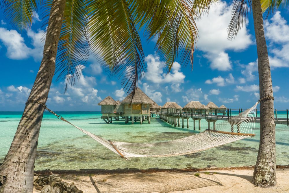 Hammock in a beach in Tikehau, Tahiti