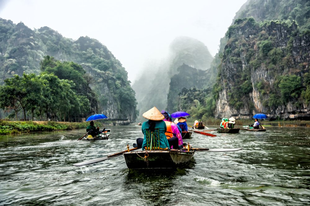 small rowboats in Halong Bay Vietnam