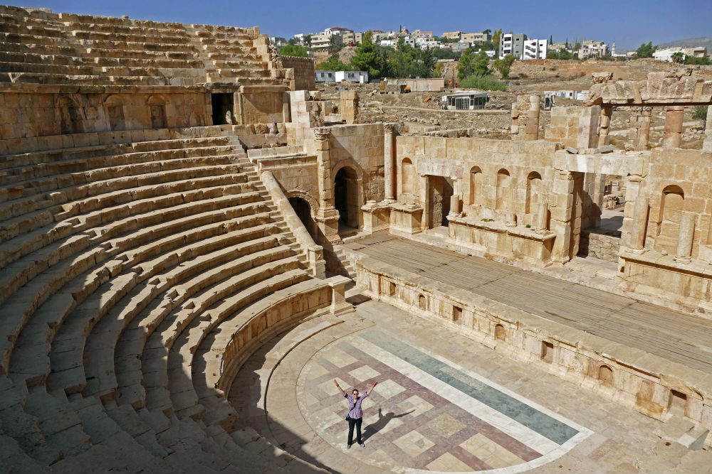 tourist in the North Theater of Jerash Jordan