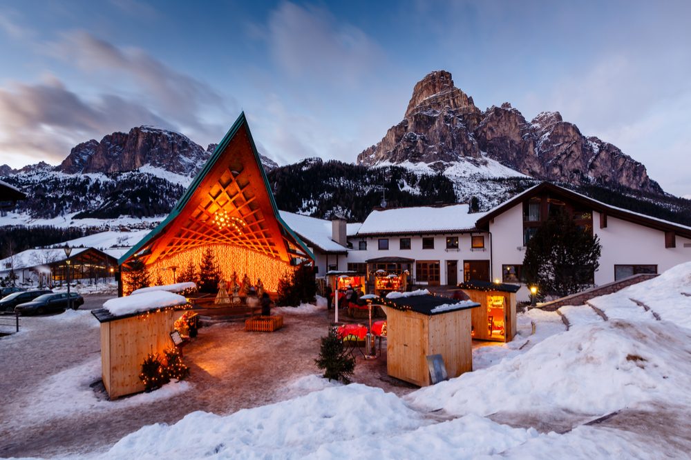 Ski Resort of Corvara at Night, Alta Badia, Dolomites Alps, Italy