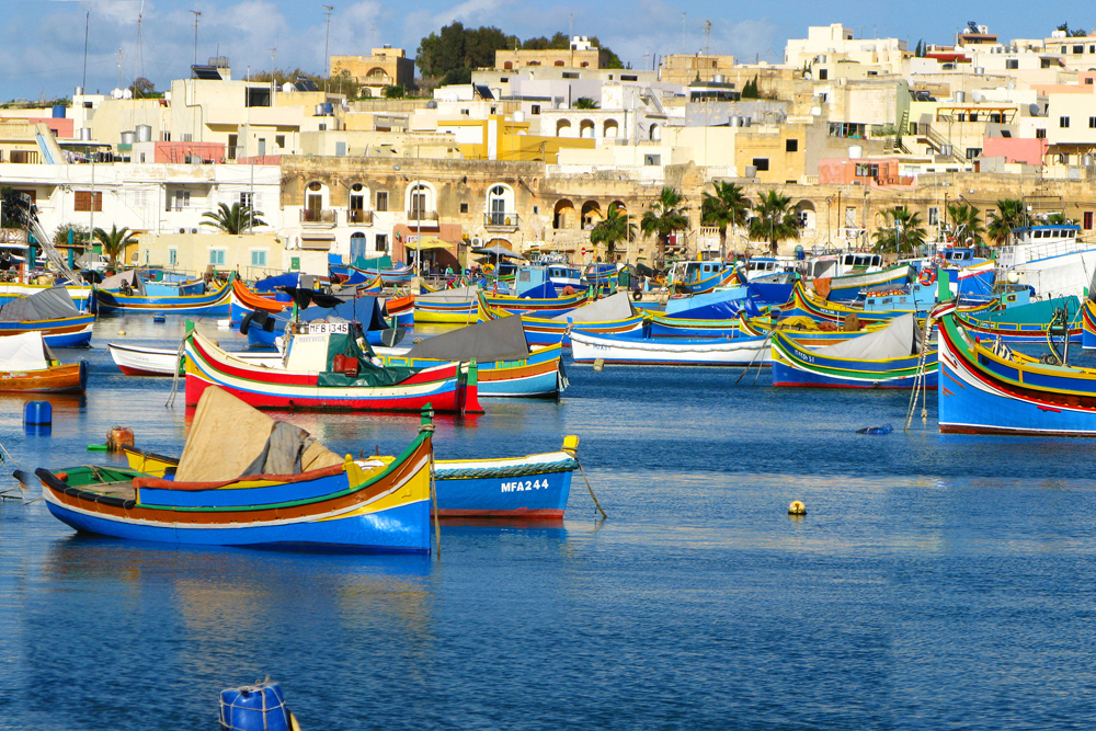 colorful boats in Marsaxlokk Harbour, Malta