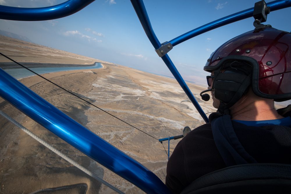 aerial view of the Dead Sea Canal Israel from paraglider