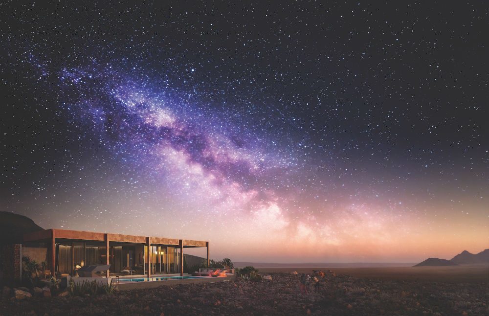 starry sky over andBeyond Sossusvlei Desert Lodge in Namibia Africa