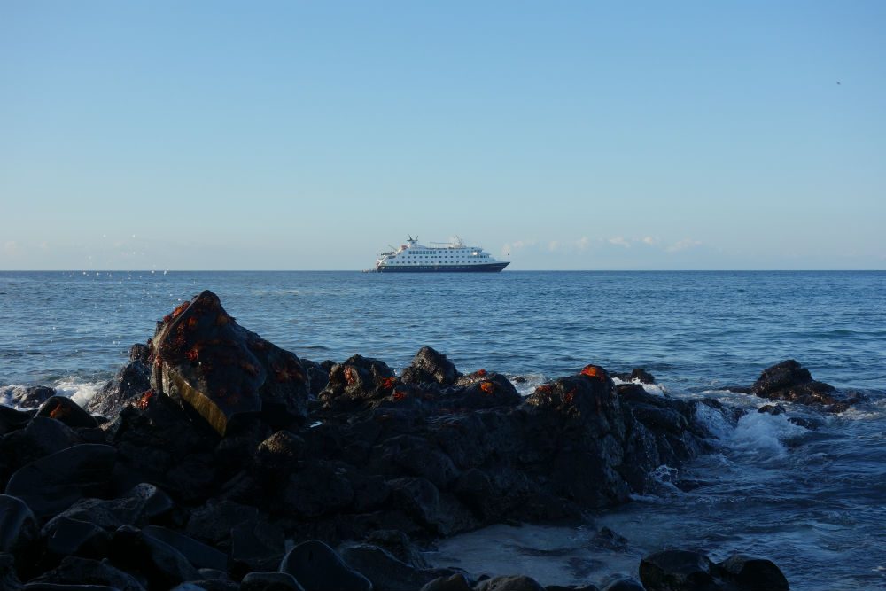 The National Geographic Endeavour II at anchor off Espanola Island in the Galapagos Islands