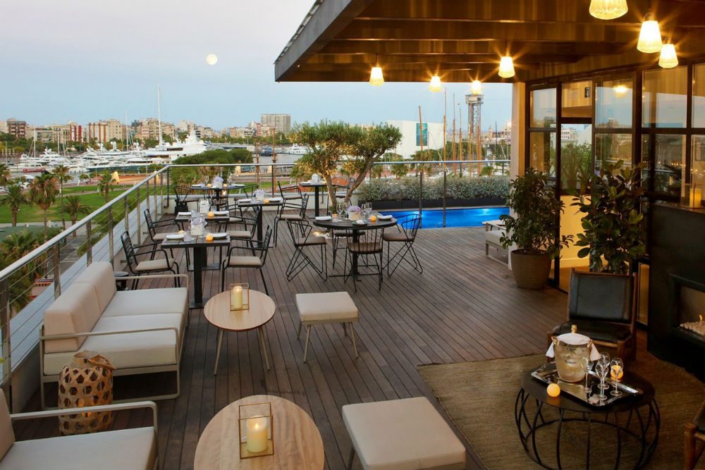 rooftop bar and view of Barcelona at The Serras Hotel