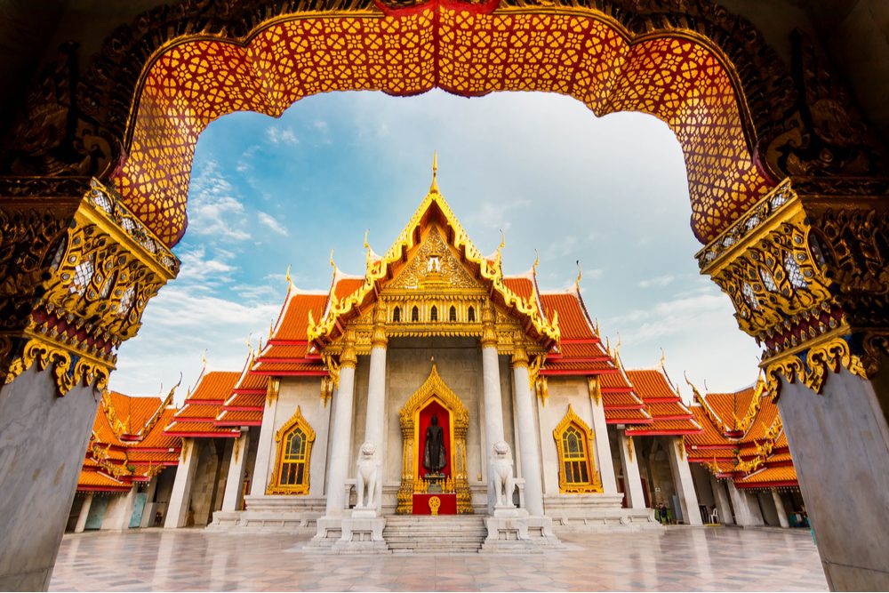The Marble Temple , Wat Benchamabophit Dusitvanaram in Bangkok, Thailand.