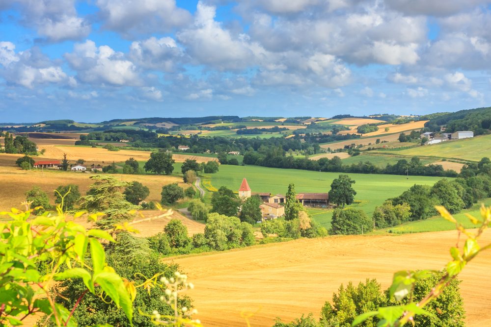 Summer landscape - view of the countryside close to the village of Lavardens, in the historical province Gascony, the region of Occitanie of southwestern France -