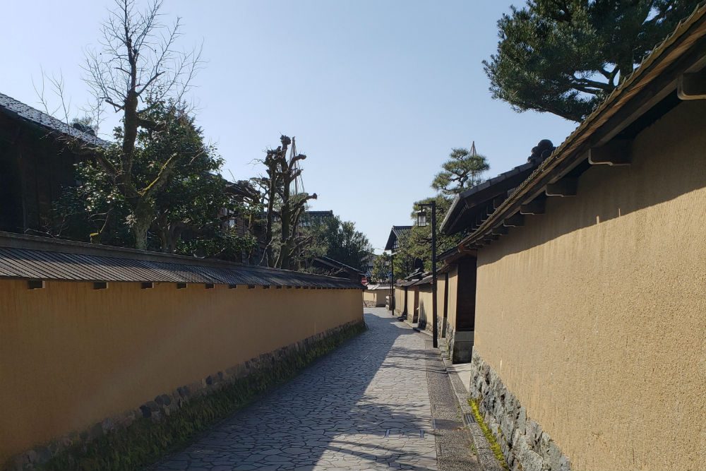 empty outdoor alley in samurai district in Kanazawa Japan