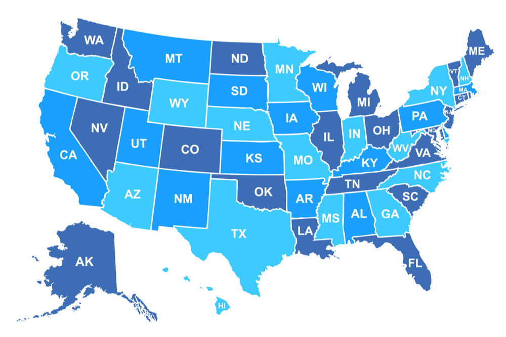 United States of America map. USA map with states and state names isolated