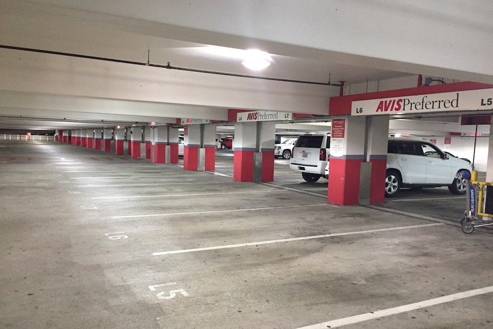 empty Avis car rental lot at SFO airport San Francisco California during coronavirus
