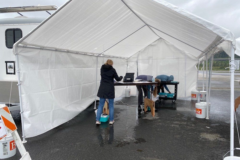 Covid testing tent at Petersburg airport Alaska