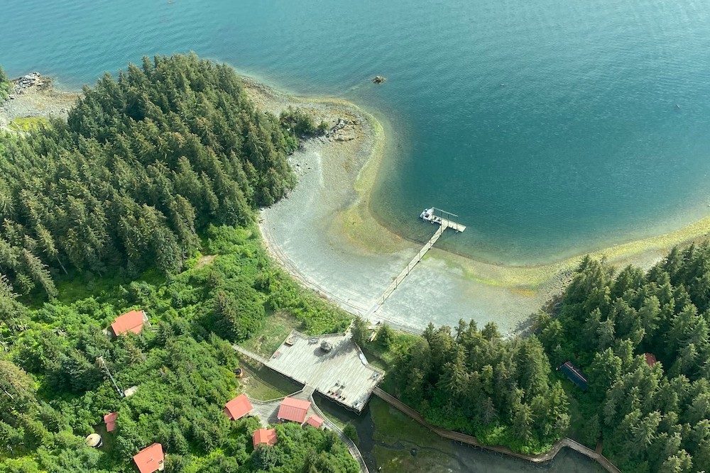 aerial view from airplane when Landing at Tutka Bay Lodge Alaska