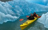 a couple kayaks through the ice in Alaska