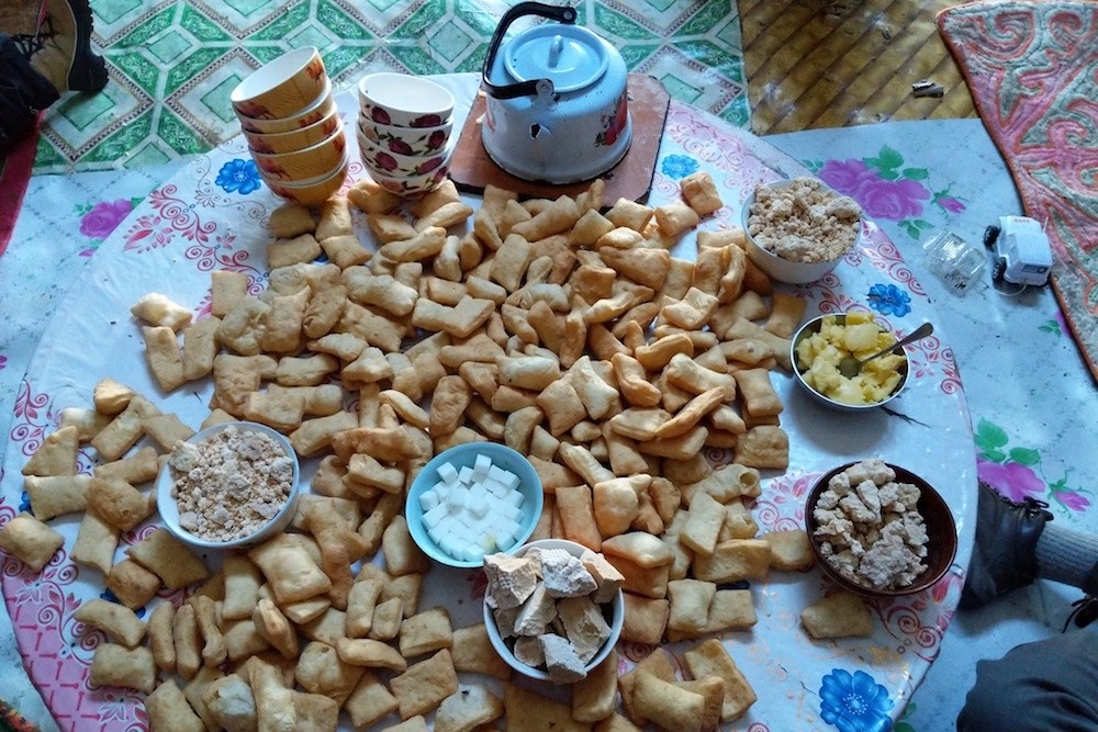 Mongolia ger traditional snacks-table
