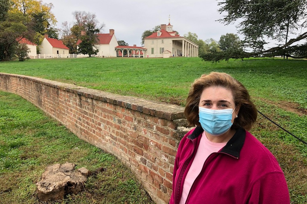 Woman in a mask at Mt Vernon  George Washington’s home in Virginia.