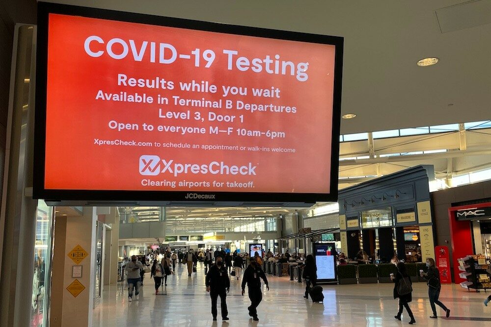 Covid testing sign Newark Airport