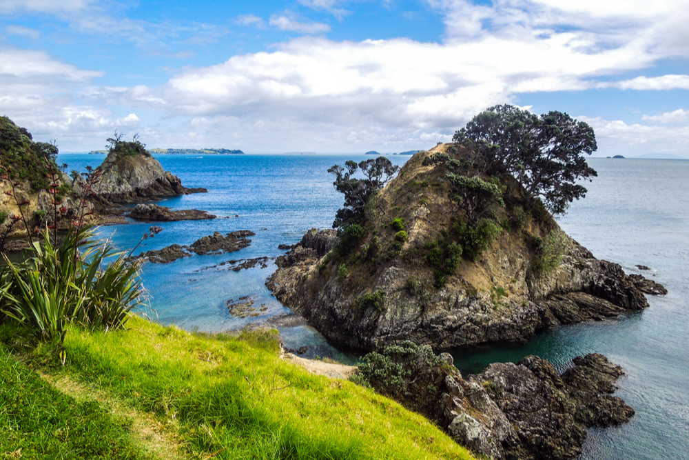 View of the Hauraki Gulf sea, taken from the Owhanake Coastal Track on Waiheke Island, New Zealand. Photo: Shutterstock