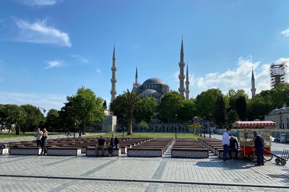 Istanbul's Blue Mosque and the surrounding park without any tourists