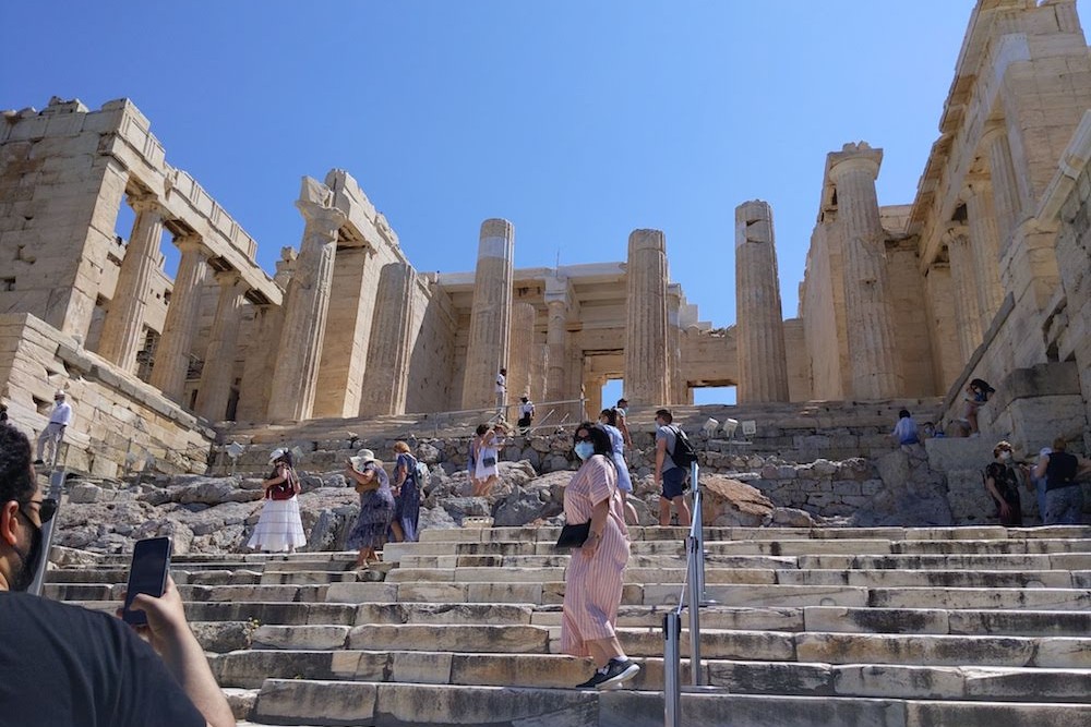 Acropolis Athens Greece small crowd at main entrance (1)