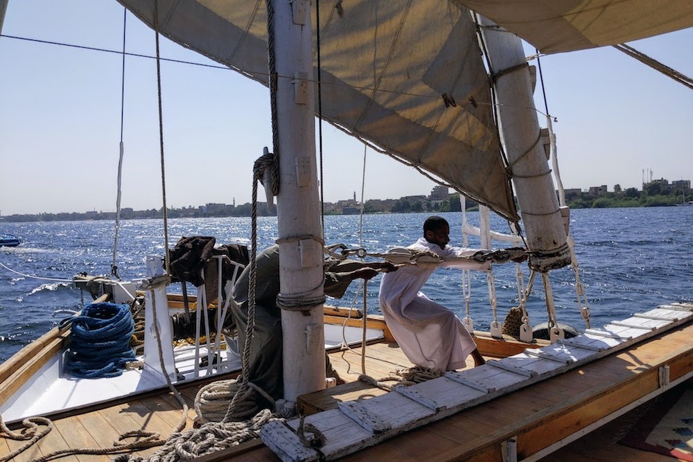 Photo of a boat sailing down the Nile in Egypt