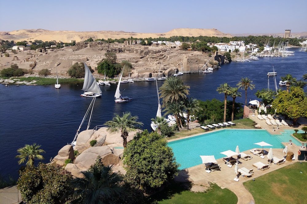 Balcony view from the Old Cataract hotel in Aswan, Egypt