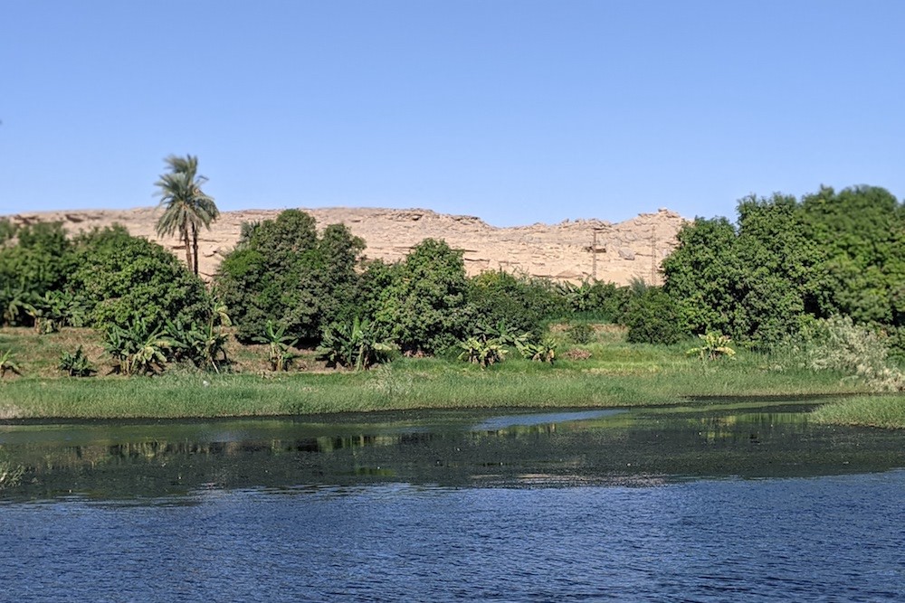 View of Nile from the dahabiya boat, Egypt. 