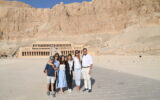 family of travelers in Egypt at Hatshupset Temple