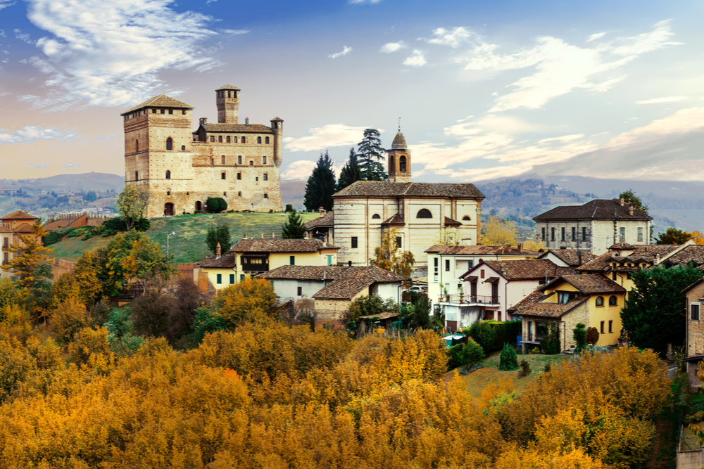 Castello di Grinzane and village in Piedmont - one of the most famous wine regions of Italy