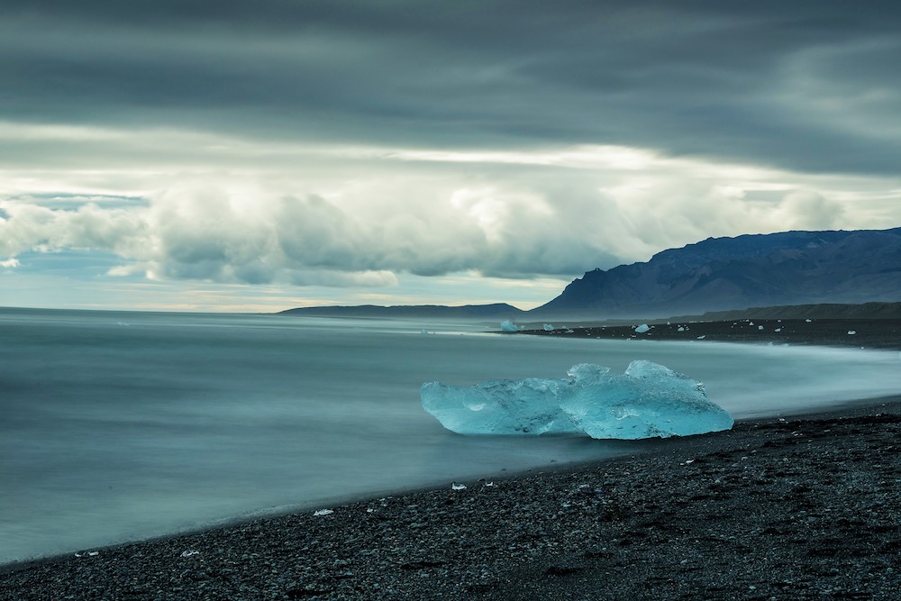 blue iceberg at Diamond Beach Iceland