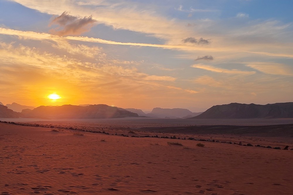 sunset in wadi rum desert Jordan