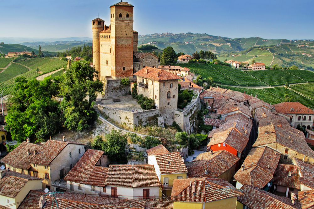 Serralunga d'Alba castle, medieval village in Piedmont, north Italy