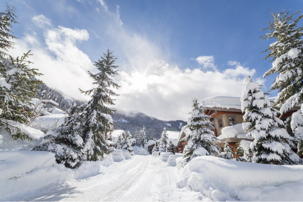 Alpine homes at the foot of Whistler Mountain, British Columbia, Canada