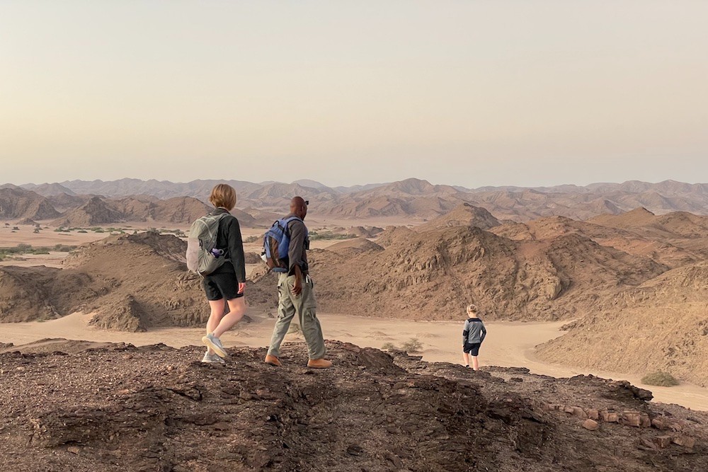 Sunset hike near Hoanib Skeleton Coast camp Namibia