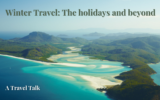 aerial view of whitsundays with text about a zoom talk about Winter Travel