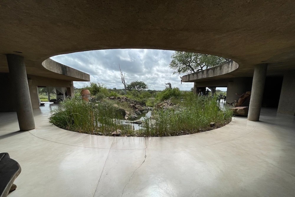 The open-air “lobby” at Sabi Sabi Earth Lodge, South Africa. 