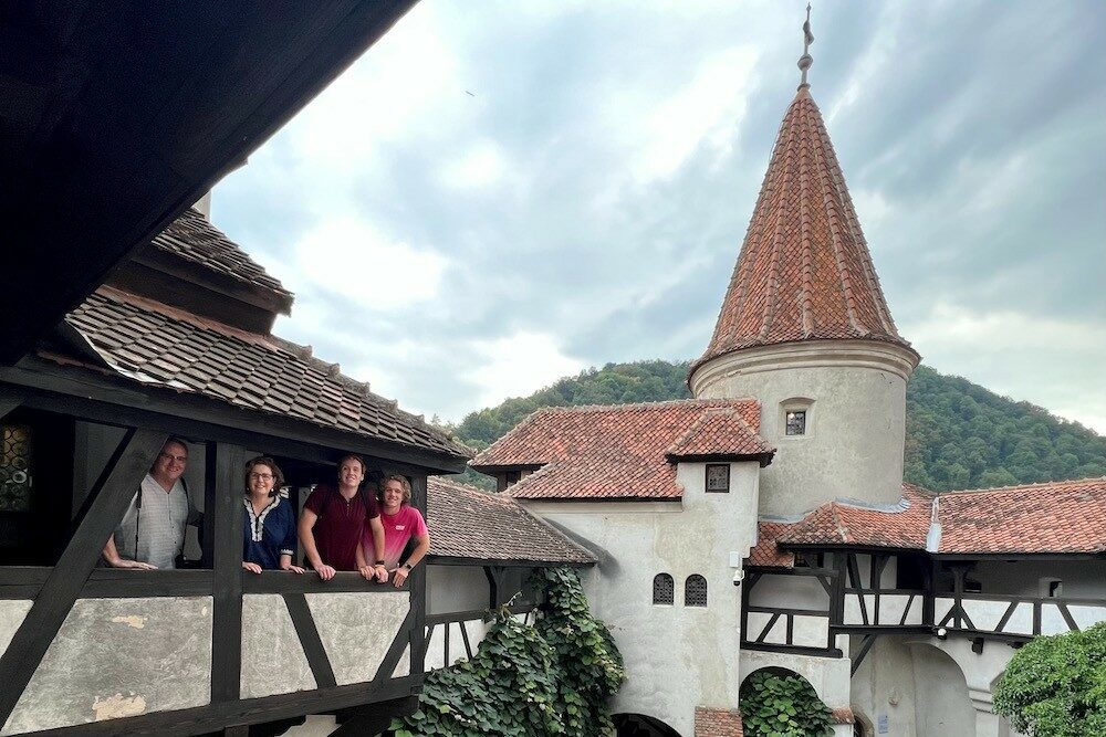 family at Bran Castle in Romania