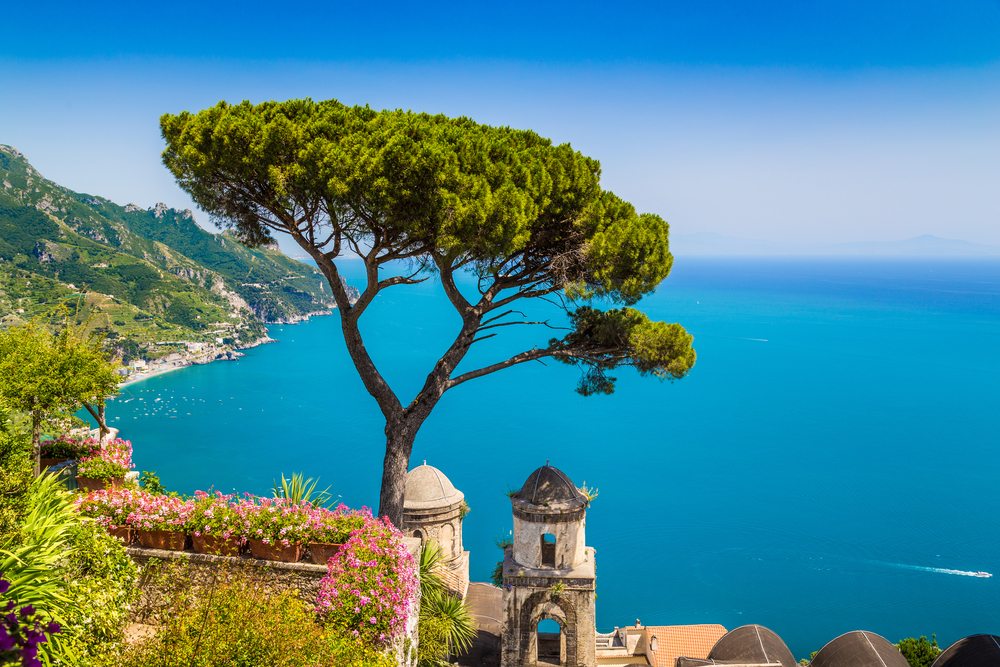 A postcard view of Amalfi Coast in Italy.