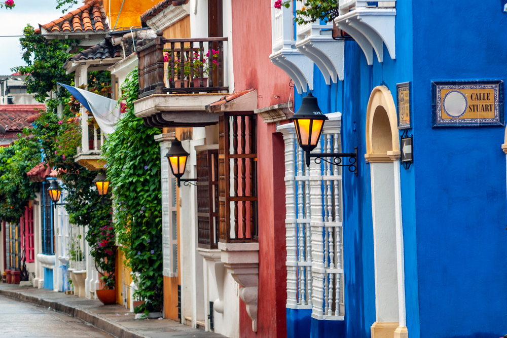 Picturesque buildings in Cartagena de Indias, Colombia.