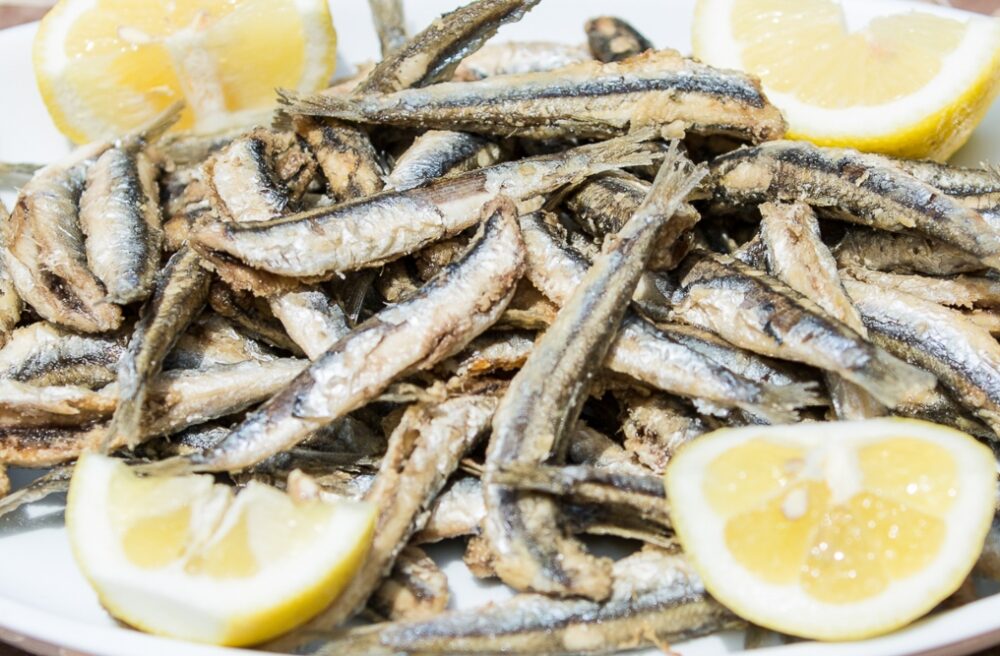 Fried anchovies are part of Liguria cuisine.