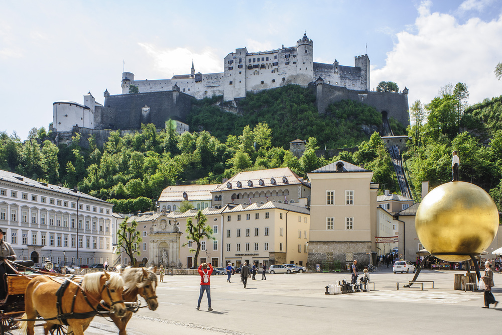 Kapitelplatz Salzburg in a sunny day.