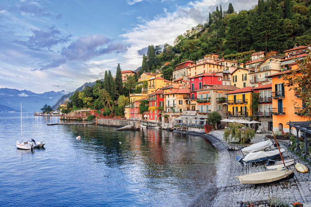 View of the Town of Menaggio and lake Como, Milan, Italy.