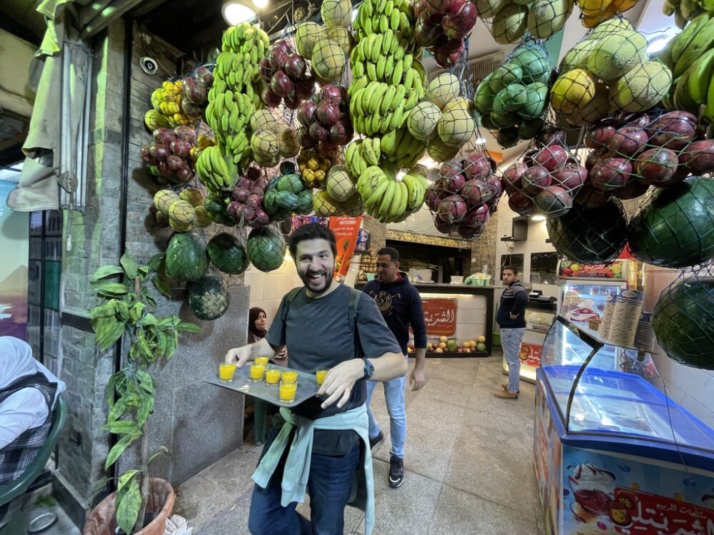 Different fruit nets on a food market in Cairo.