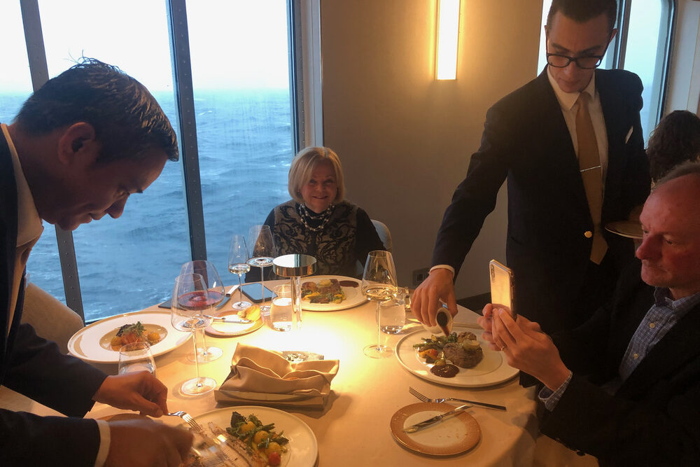 Dinner at Silver Endeavour's La Dame being served.