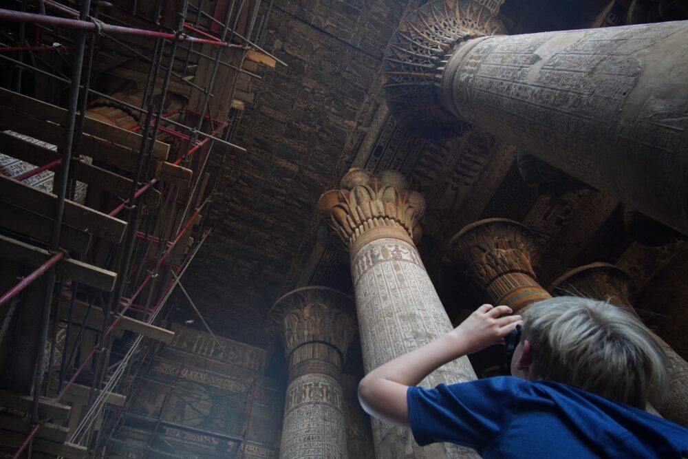 Looking at the ceiling of the Temple of Khnum in Esna.