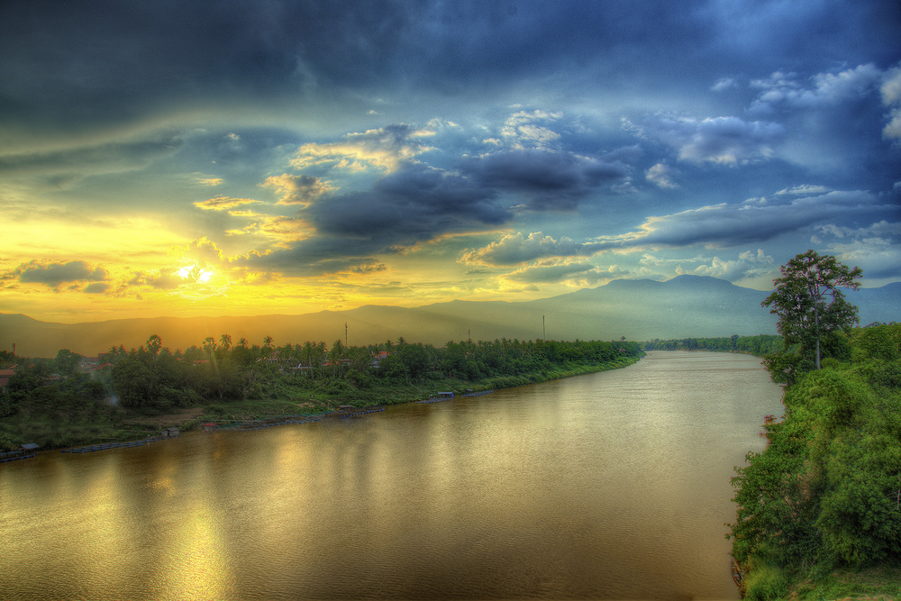 Sunset view in Sekong River in Champasak, South Laos.