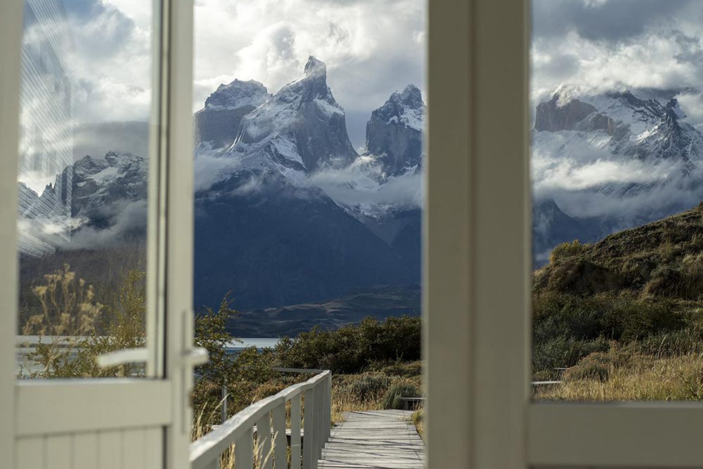 A landscape of the Torres del Paine national park from the Explora Lodge.