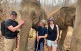 Brook and her family enjoying an ethical interaction with elephants in Laos.