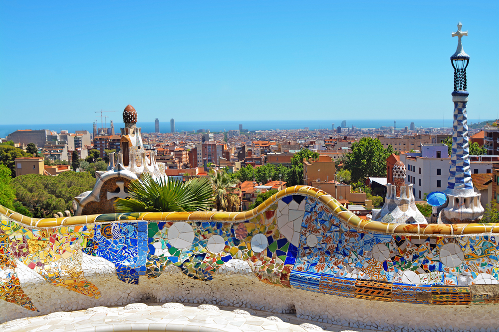 Sunny day in Barcelona with a view from Park Guell.
