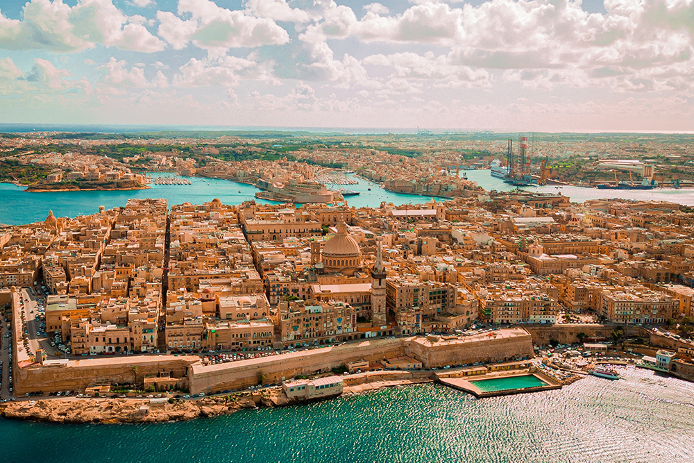 A bird's-eye view of Valletta, the capital city of Malta.